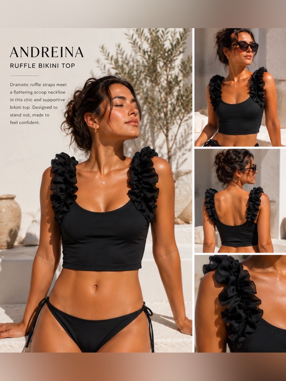 Free People Andreina Ruffle Bikini Top - Black